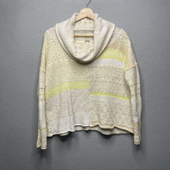 Free People Patchwork Knit Cowl Neck Sweater Womens Textured Oversized Cozy S - Picture 1 of 5